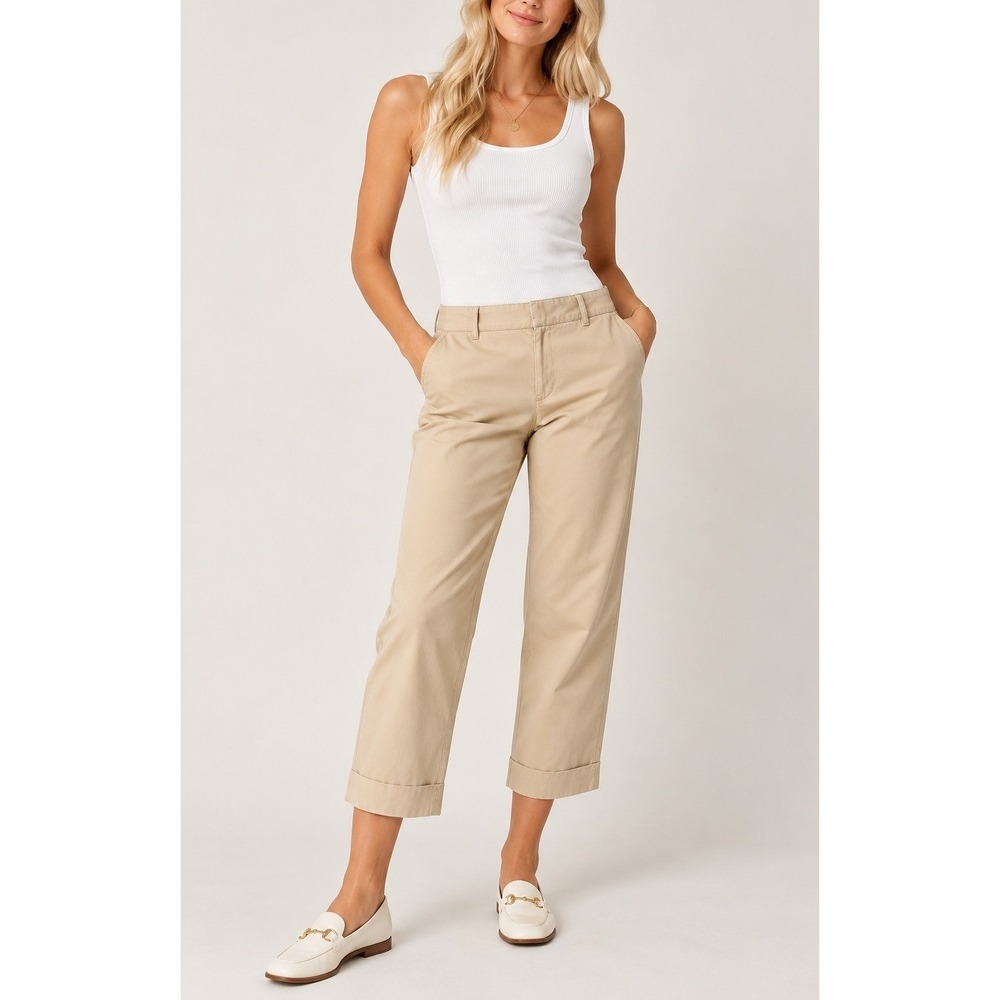 Lauren Ralph Lauren Womens Khaki Cotton Chino Crop Pants 16 Tan Old Money Preppy